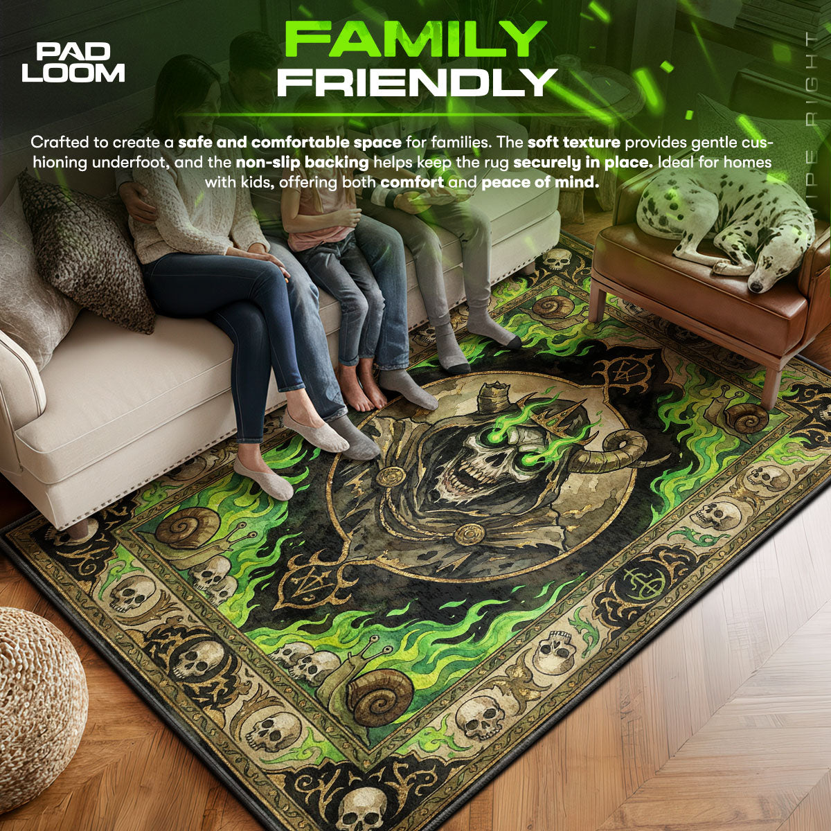 Lich area rug showing full home decor artwork