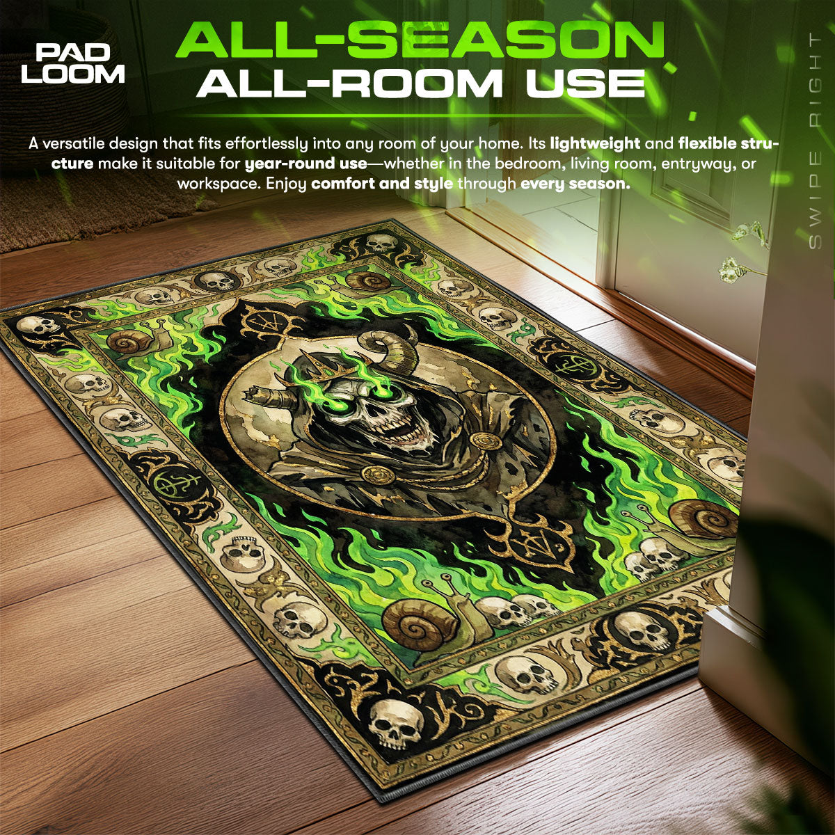 Lich Green Flame Adventure Time Room fan rug — premium quality print