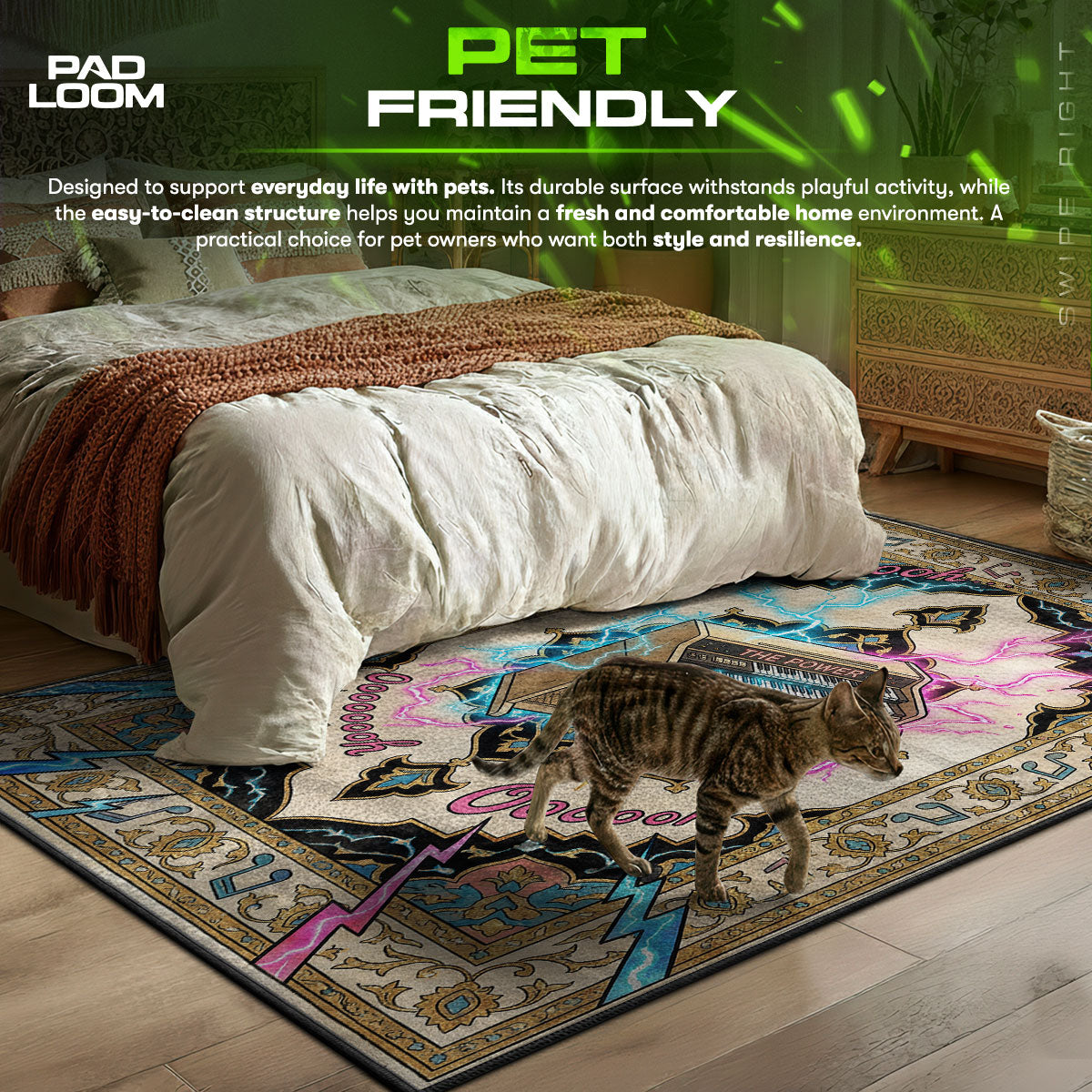 Power Keyboard themed area rug for home decor fans
