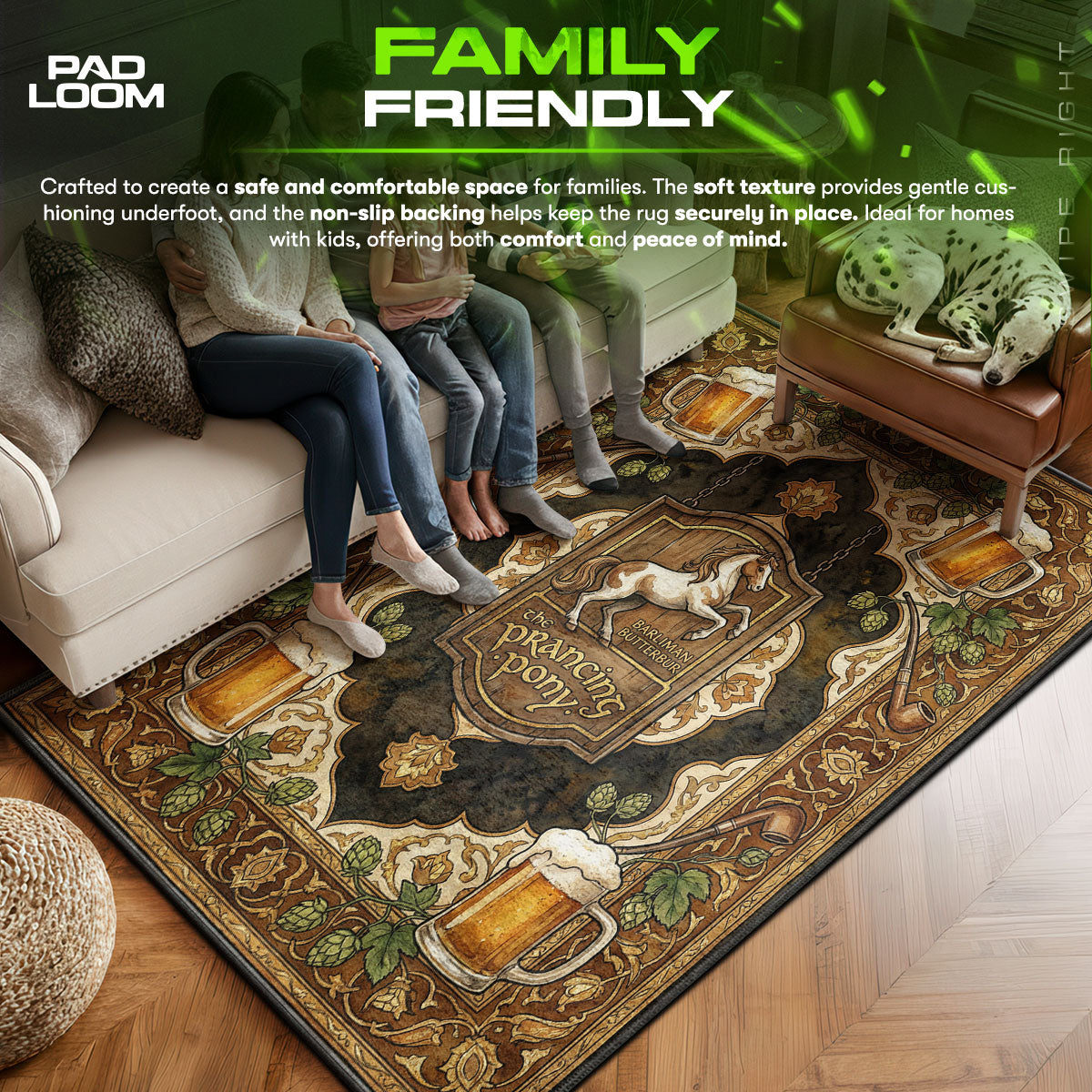 Prancing area rug showing full home decor artwork