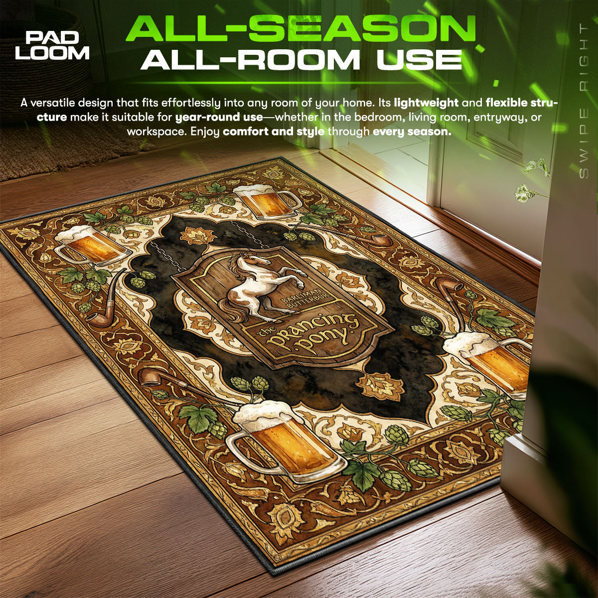 Prancing Pony Tavern Lord Rings Room fan rug — premium quality print