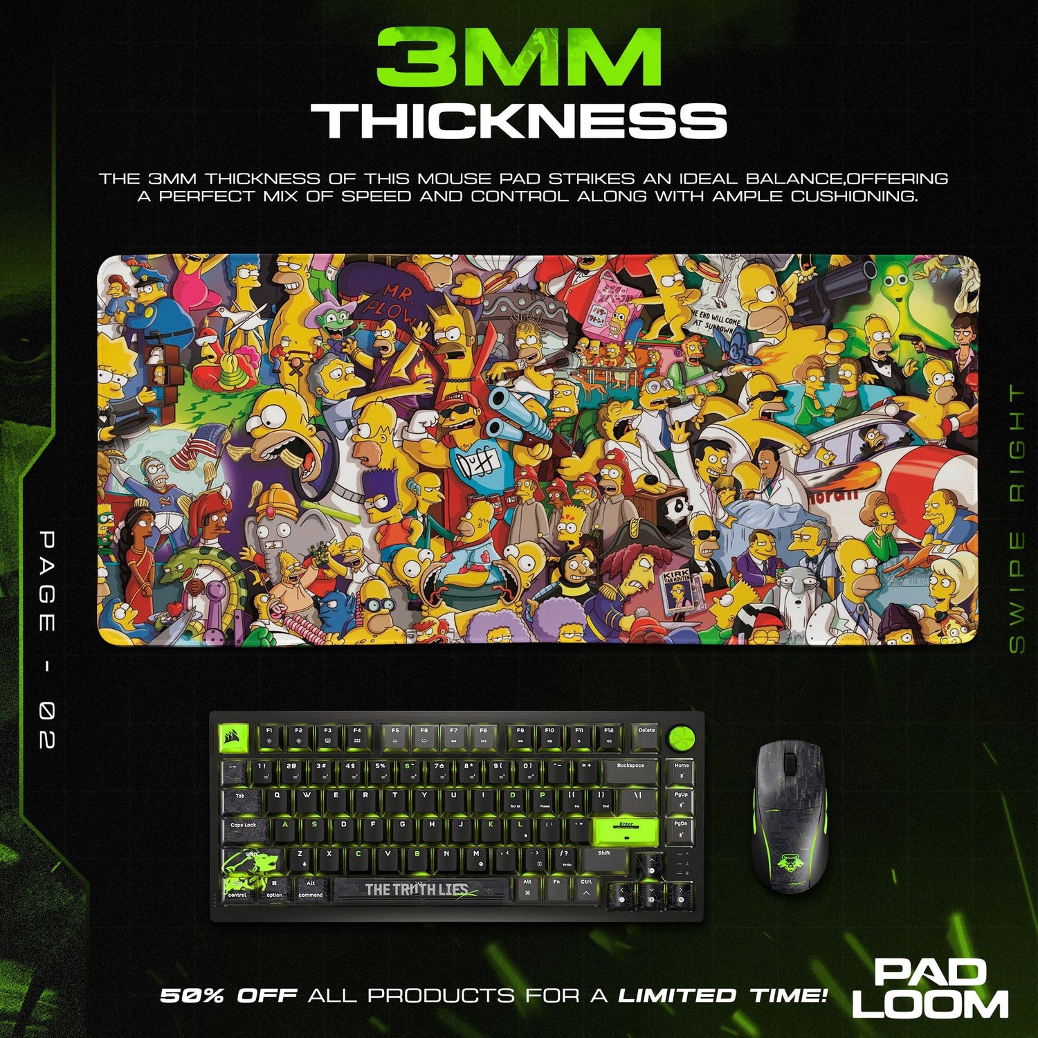 The Simpsons Mouse Pad, Colorful Chaos Cartoon Desk Mat Padloom