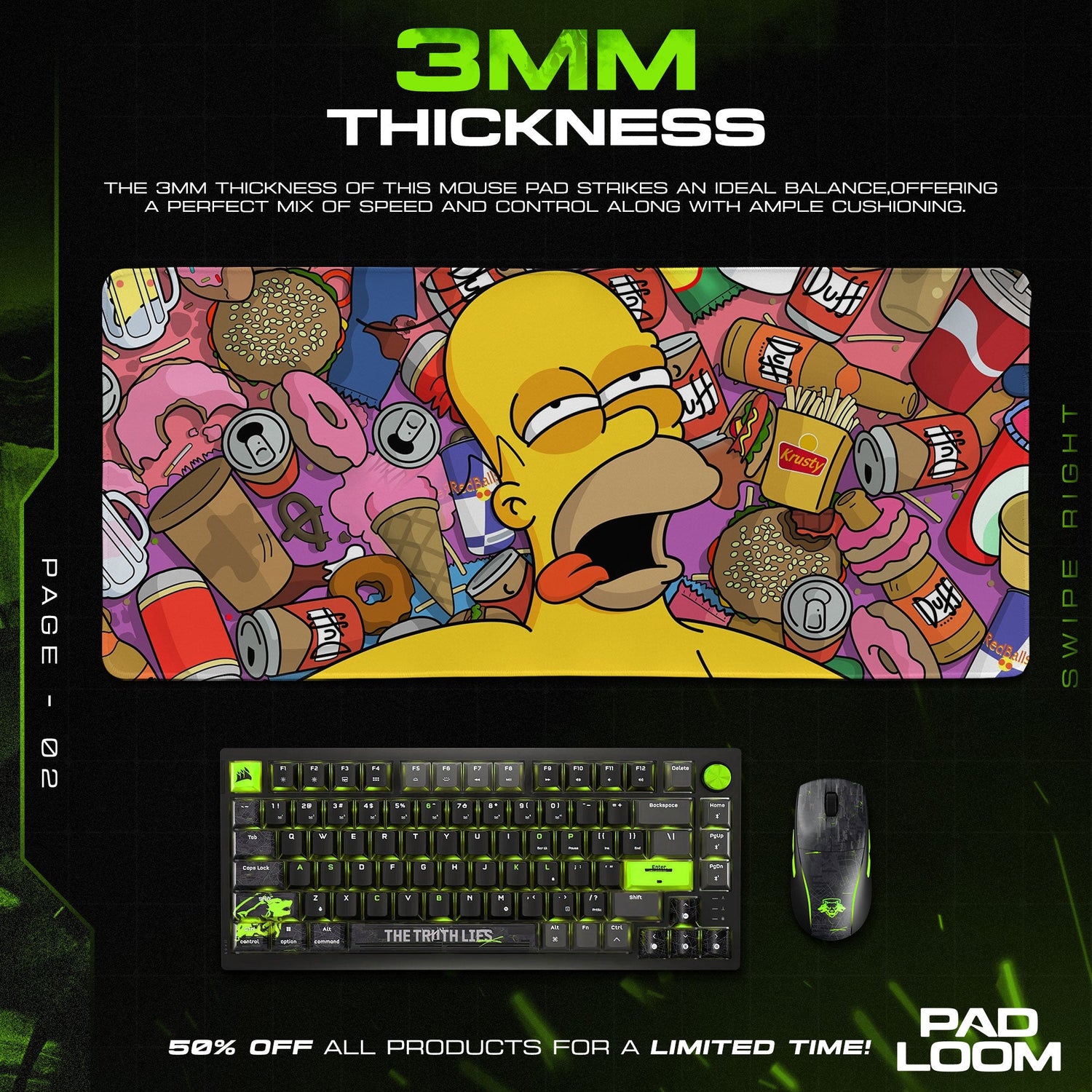 The Simpsons Mouse Pad, Homer Food Overload Cartoon Desk Mat Padloom