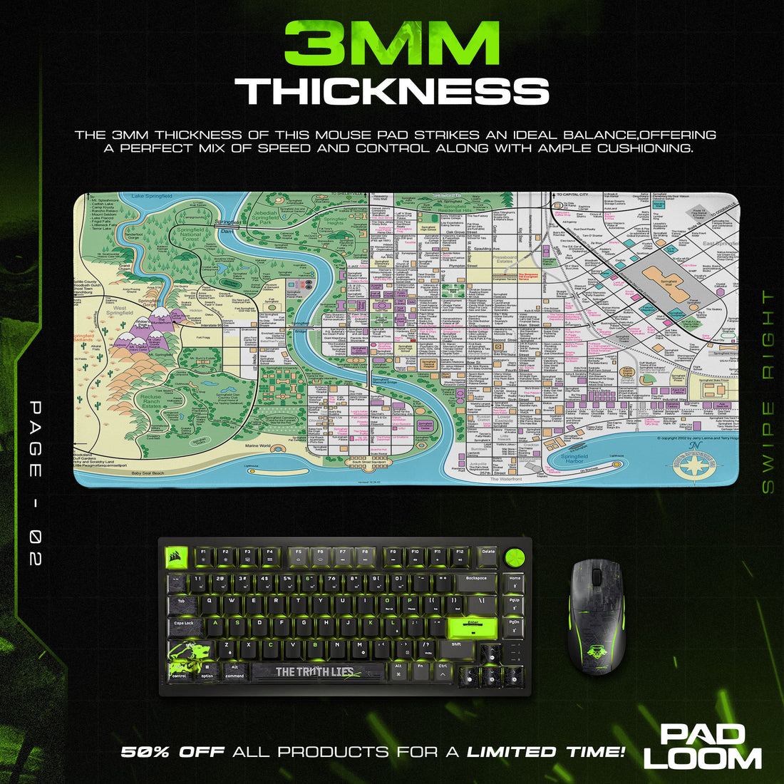 The Simpsons Mouse Pad, Springfield City Map Cartoon Desk Mat