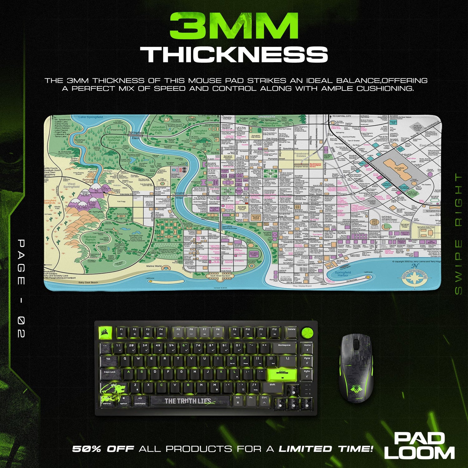 The Simpsons Mouse Pad, Springfield City Map Cartoon Desk Mat Padloom