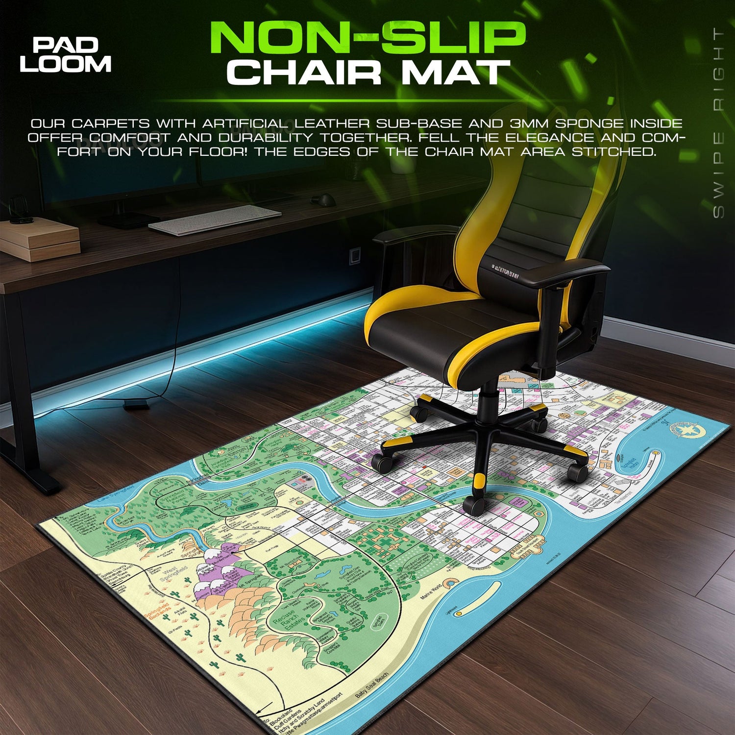 The Simpsons Mouse Pad, Springfield City Map Cartoon Desk Mat Padloom