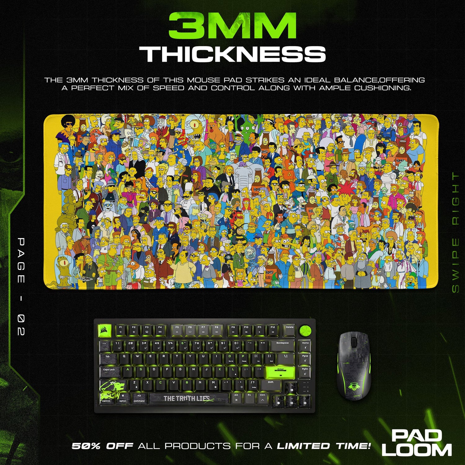 The Simpsons Mouse Pad, Springfield Crowd Cartoon Desk Mat Padloom