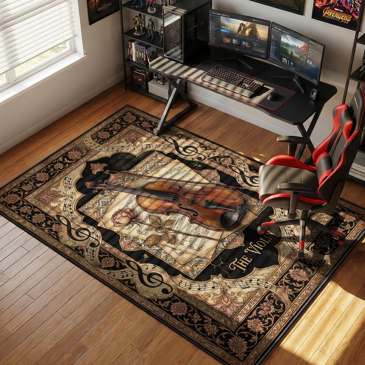 Violin & themed area rug for home decor fans