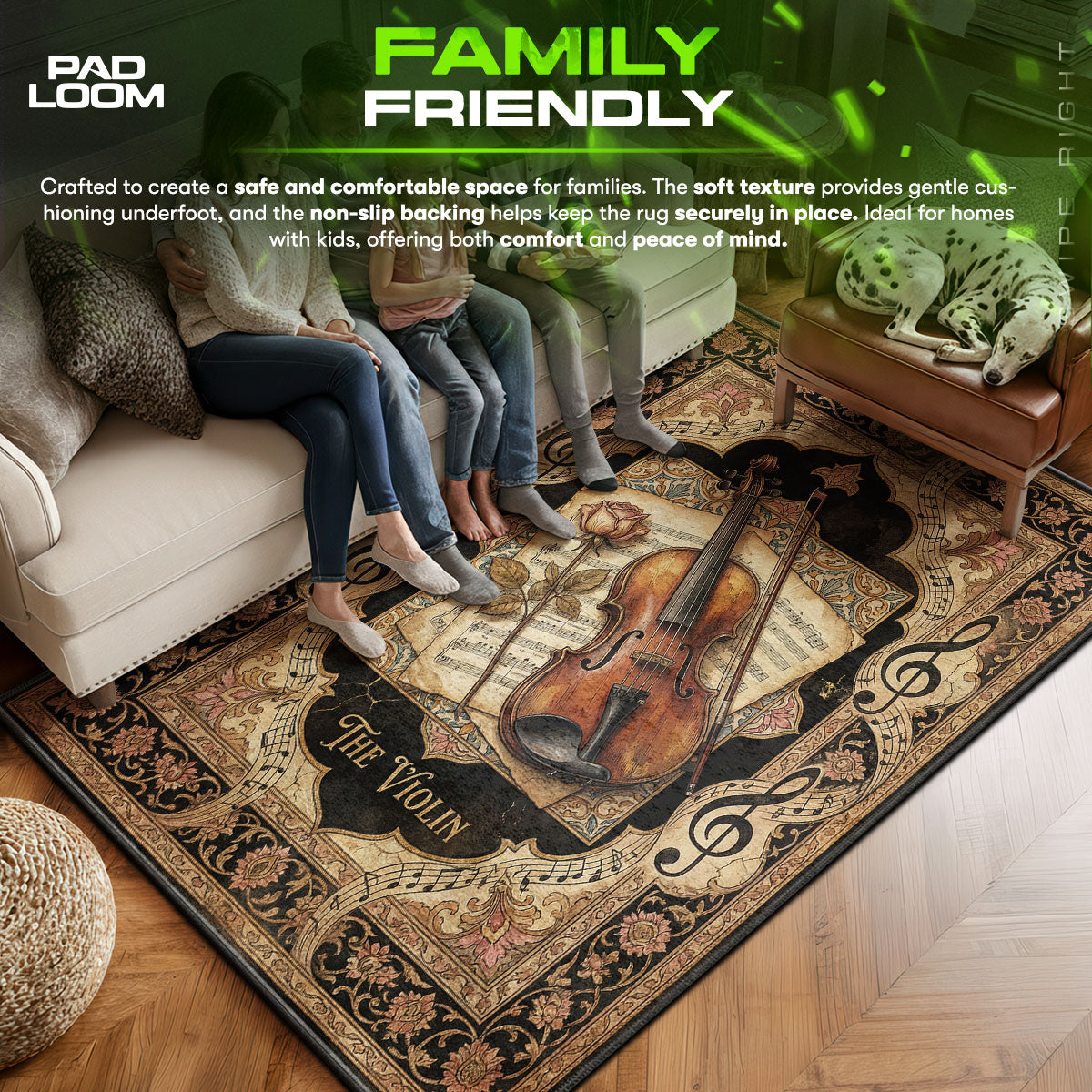 Violin & Sheet Music Classical Music Area fan rug — premium quality print