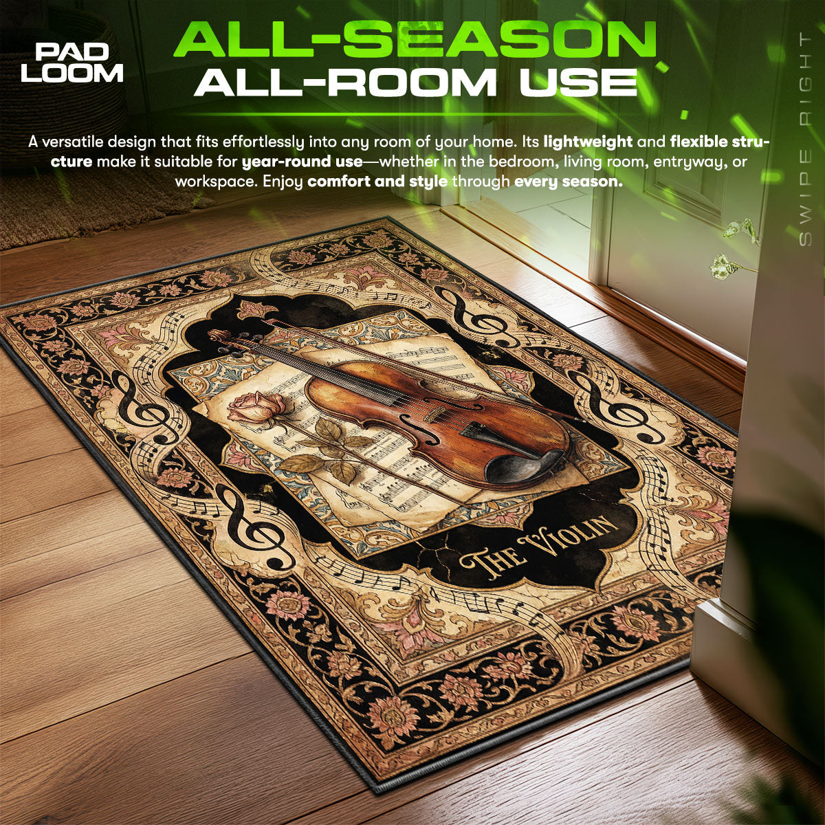 Area themed rug edge stitching detail