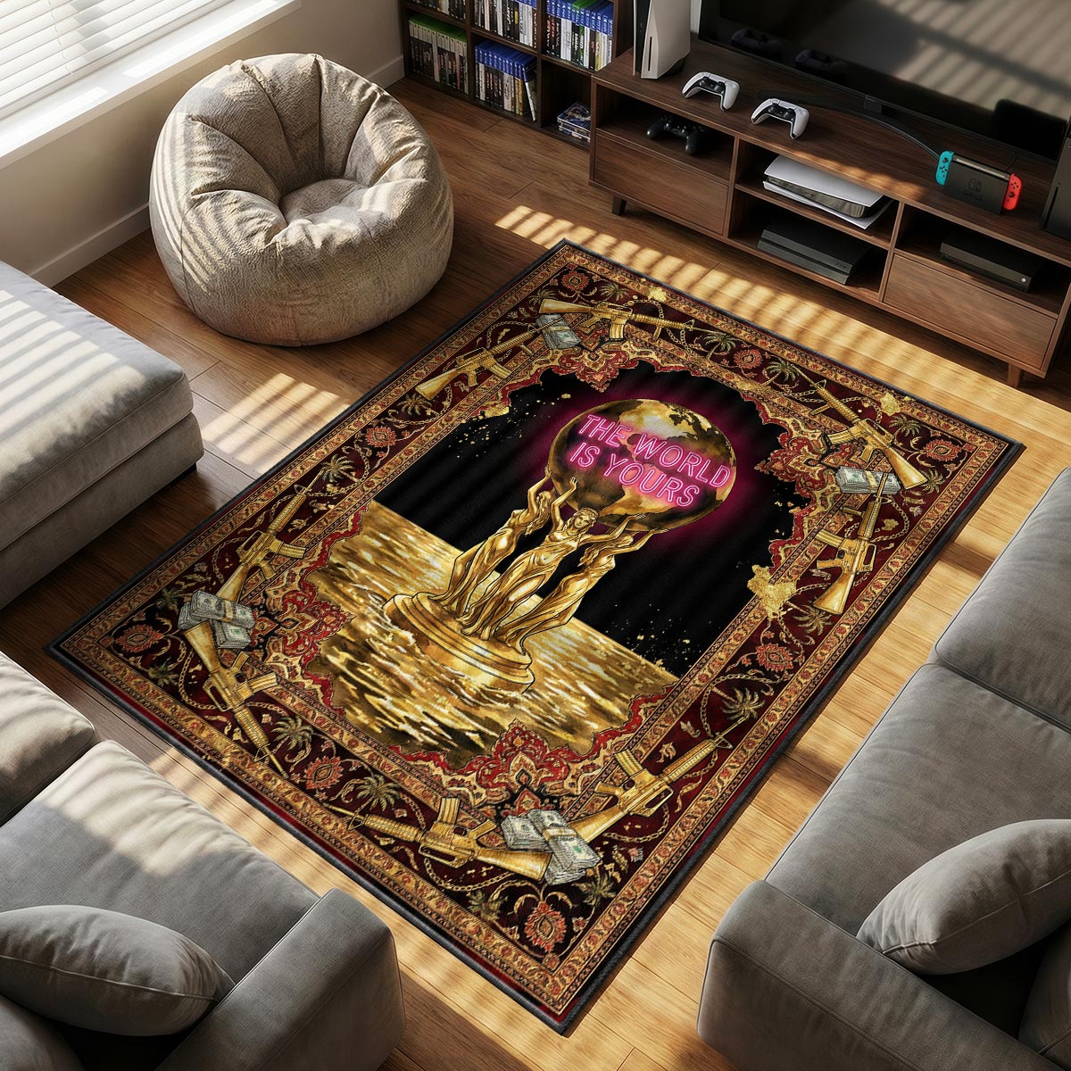 World is themed area rug for home decor fans