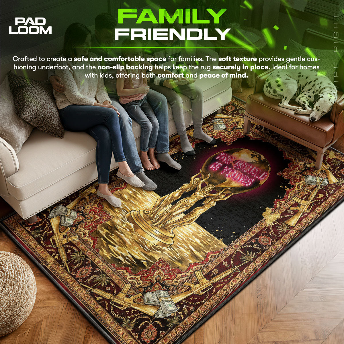 World area rug showing full home decor artwork