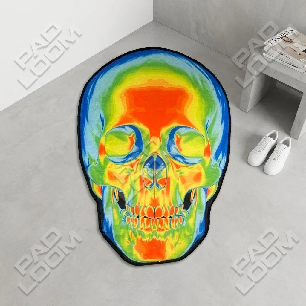 Thermal Skull shaped rug shown in a room setting