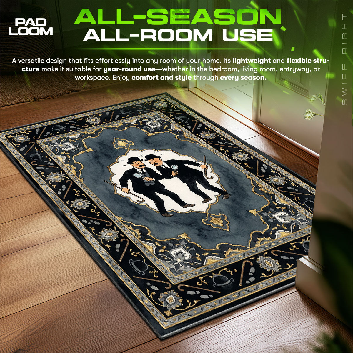 Thomson & Thompson Mystery Tintin Room fan rug — premium quality print