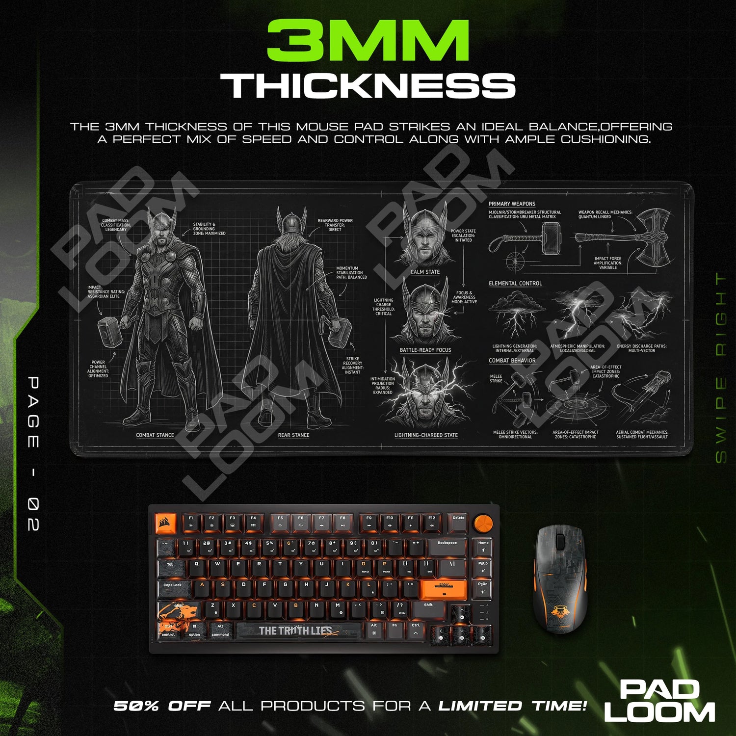 Thor Combat Dossier Mouse Pad - Marvel Desk Mat