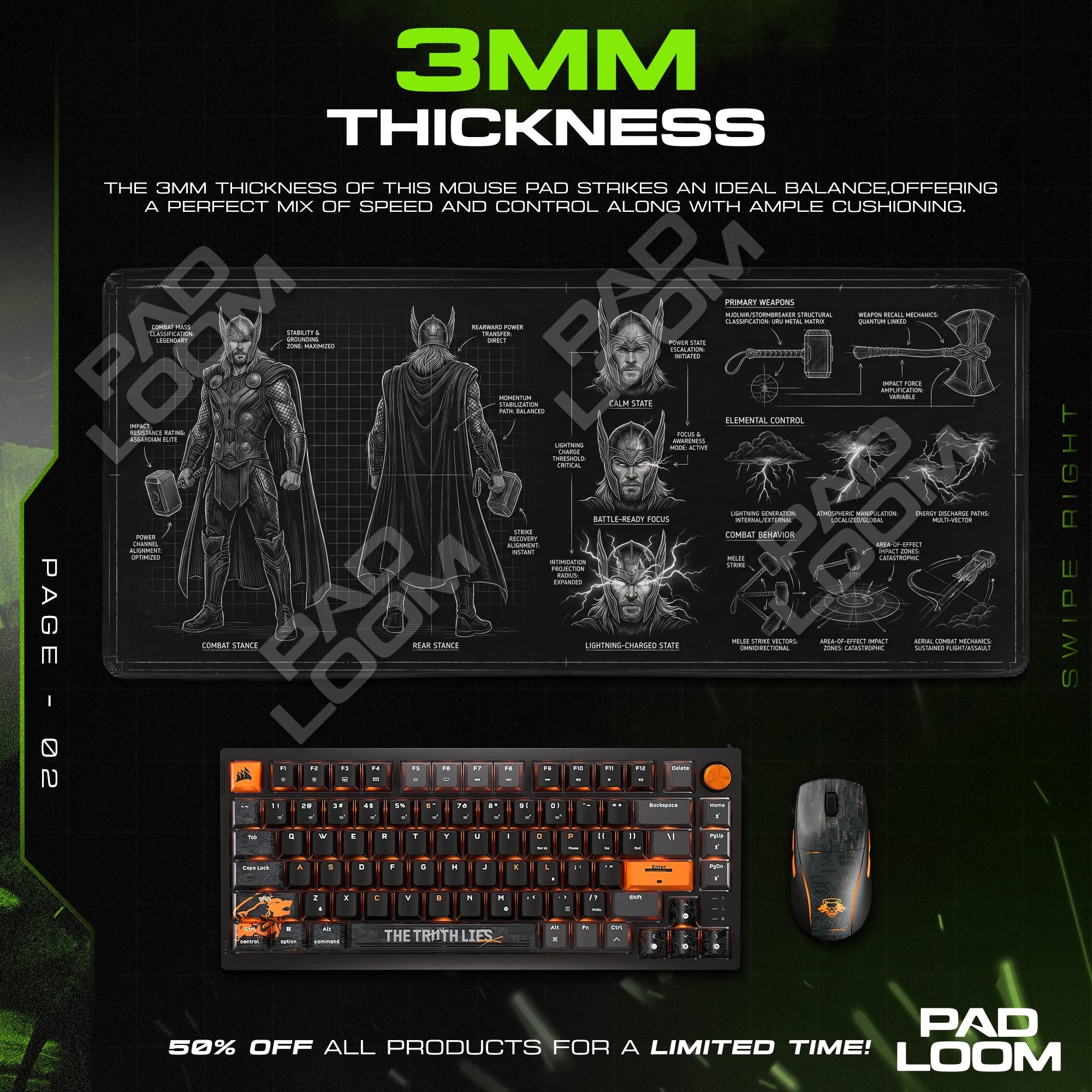 Thor Combat Dossier Mouse Pad - Marvel Desk Mat