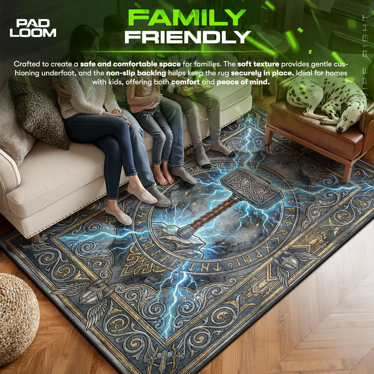 Thor area rug showing full home decor artwork