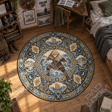 Thorfinn Crouching Vinland Saga round rug on a bedroom floor - Vinland Saga chair mat