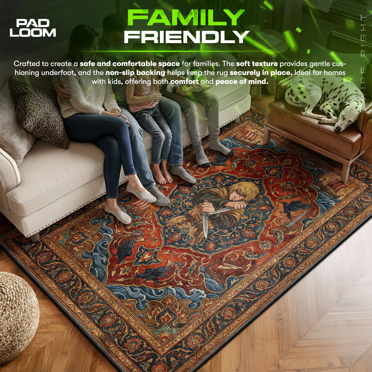 Thorfinn area rug showing full home decor artwork