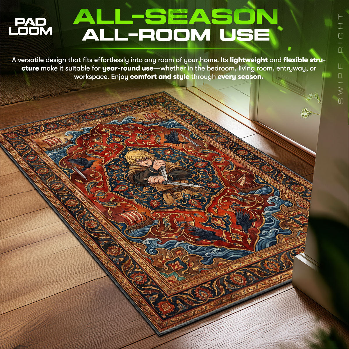 Thorfinn Dual Daggers Vinland Saga Chair fan rug — premium quality print