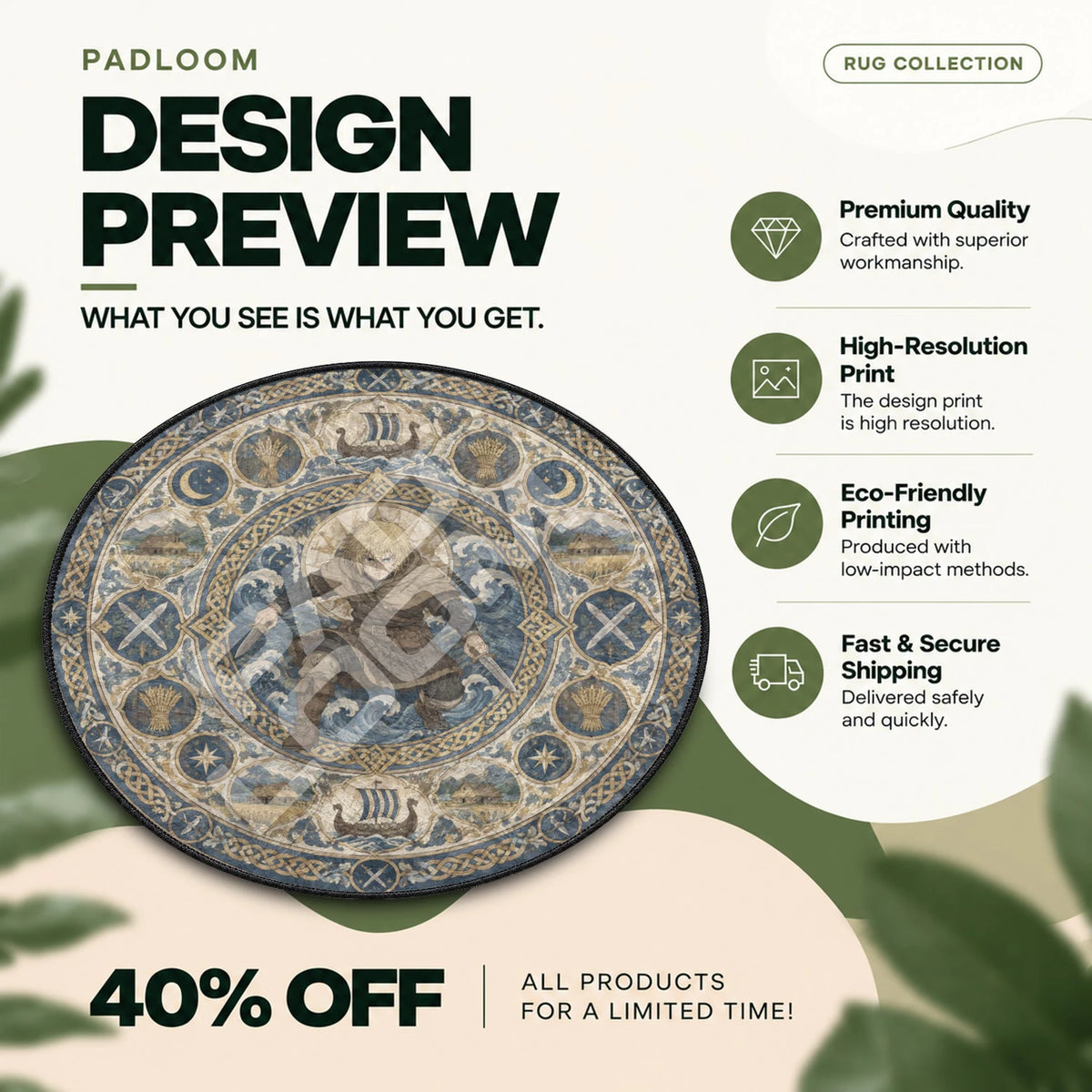 Thorfinn Tidal Vinland Saga round rug full design preview