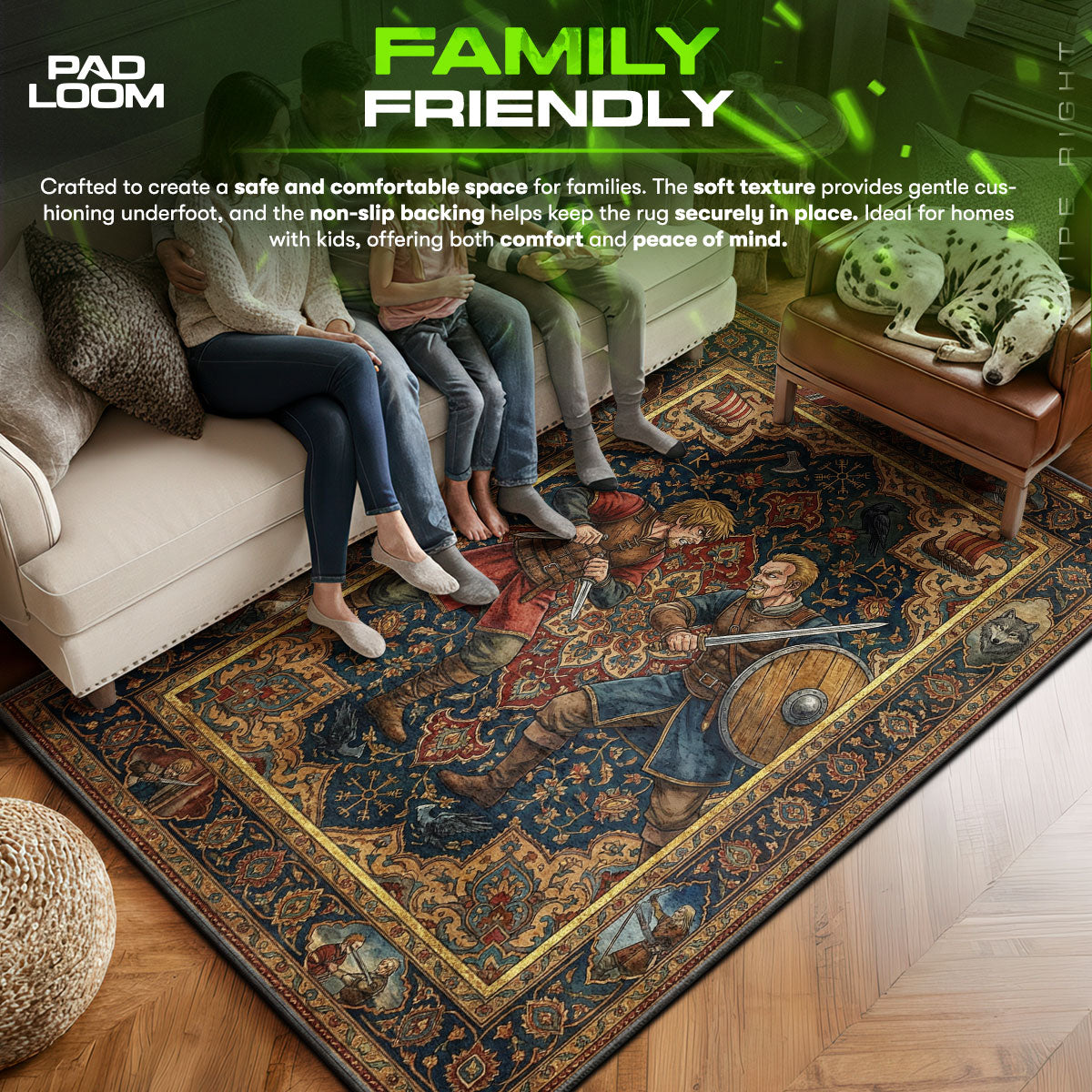 Thorfinn area rug showing full home decor artwork