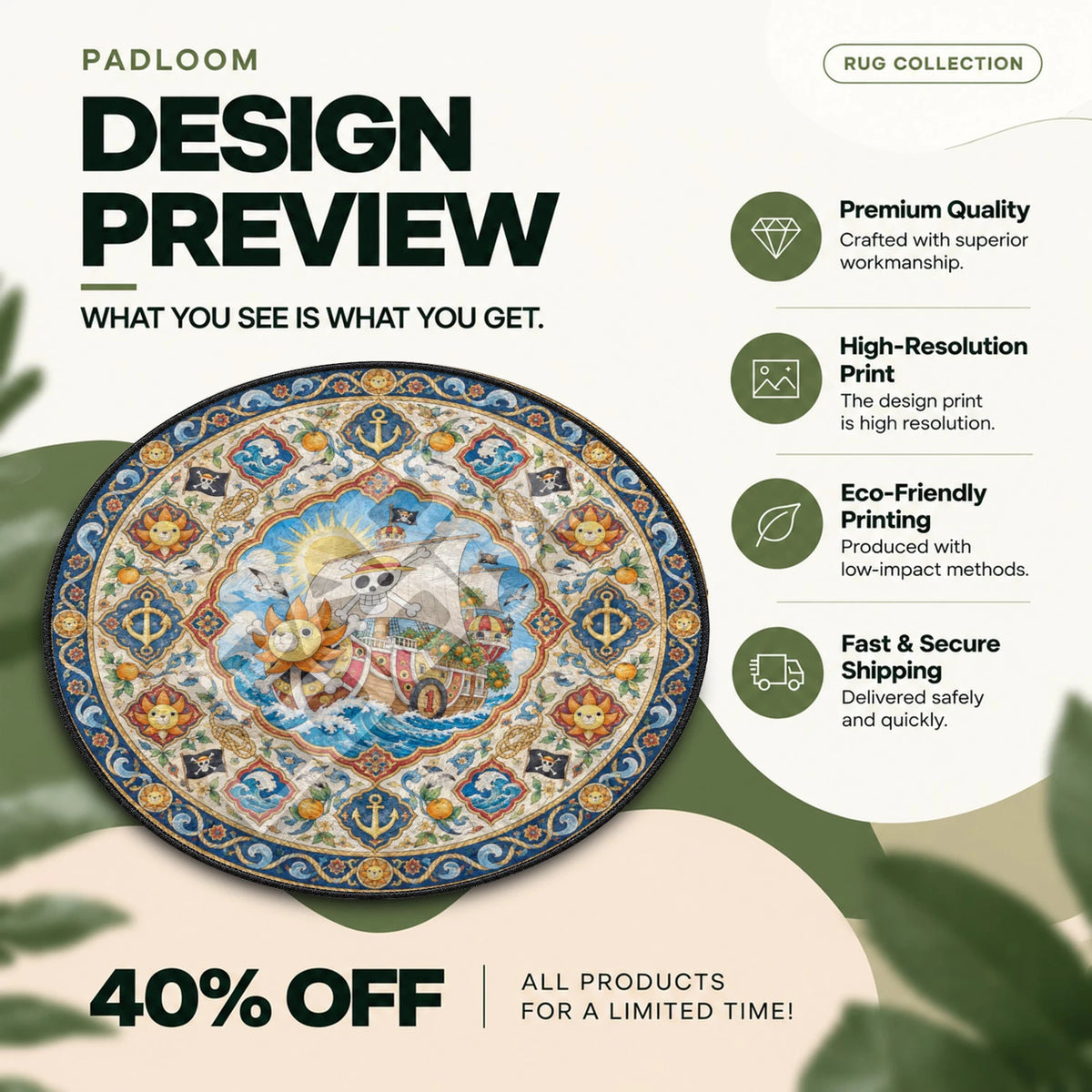 Thousand Sunny Medallion One Piece round rug full design preview