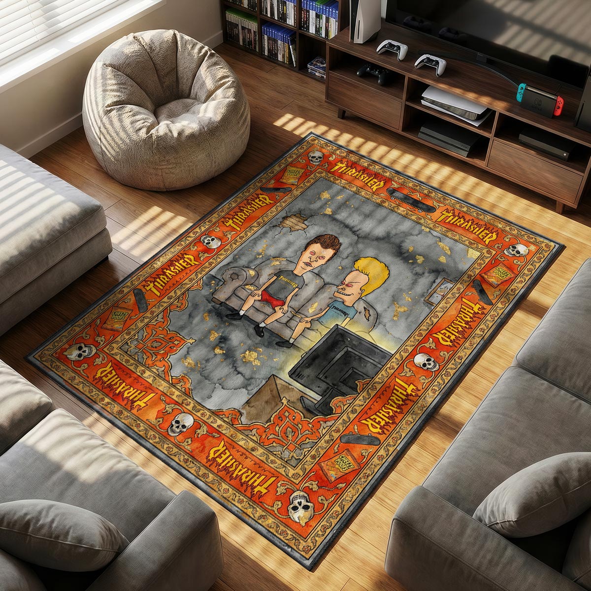 Thrasher Beavis themed area rug for home decor fans