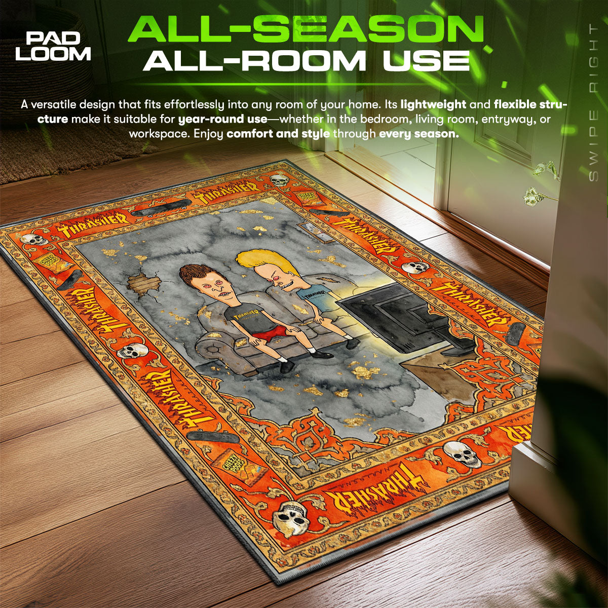 Thrasher Beavis Butt Head Skate Floor fan rug — premium quality print