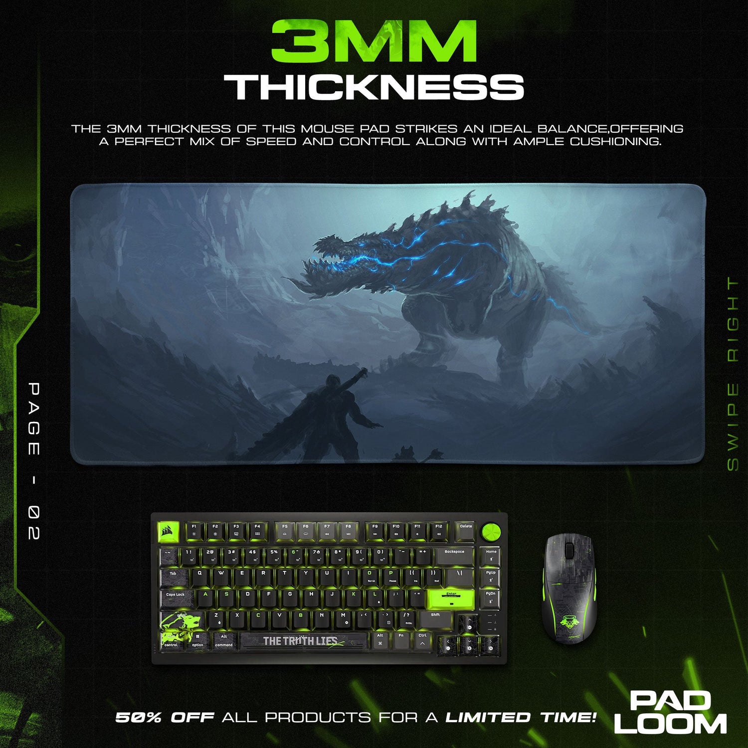 Thunder Dragon Confrontation Mouse Pad, Game Monster Hunter Desk Mat Padloom