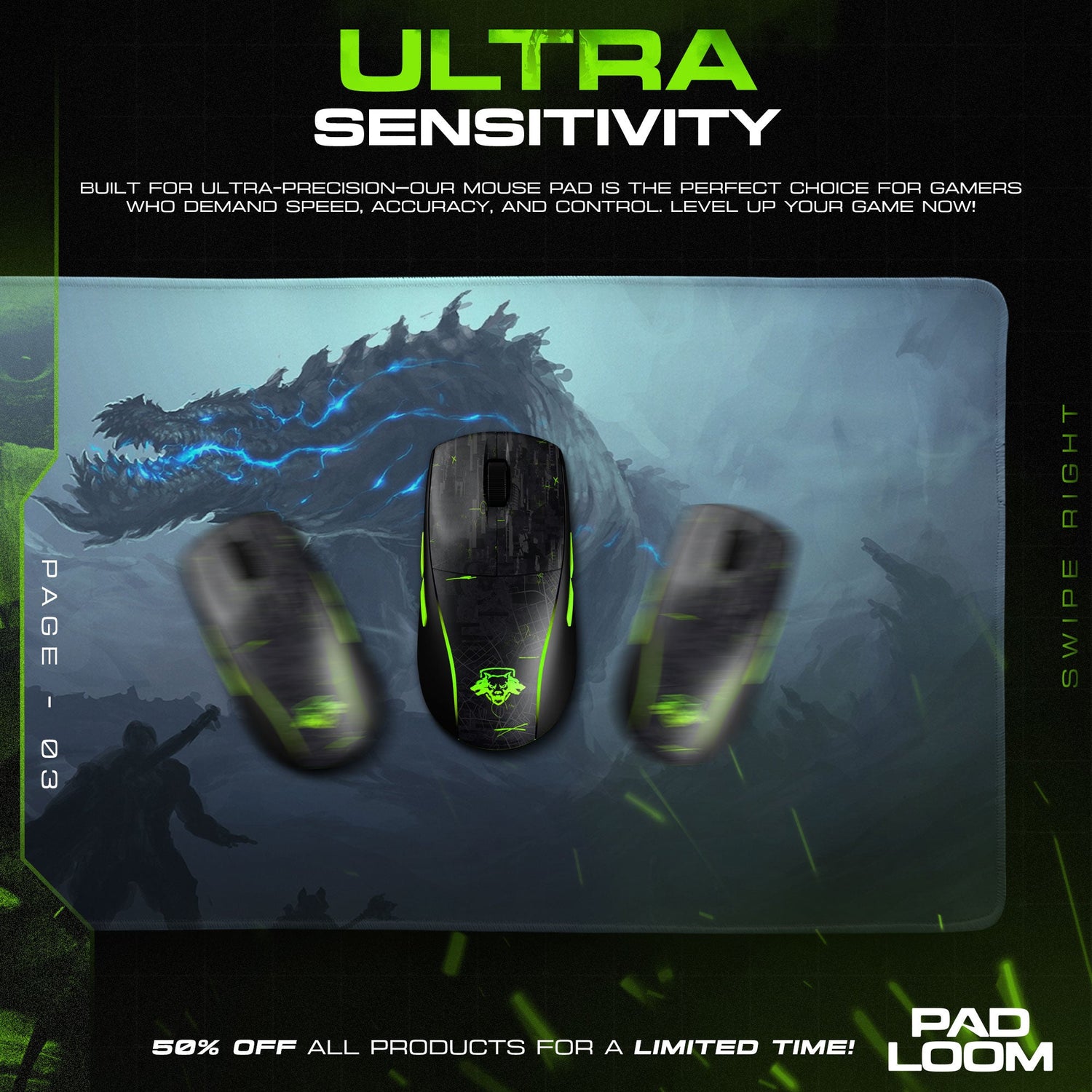 Thunder Dragon Confrontation Mouse Pad, Game Monster Hunter Desk Mat Padloom