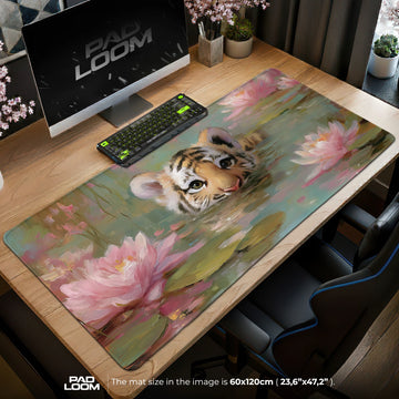 Tiger Cub Lily Pond Mouse Pad - Oil Painting Desk Mat