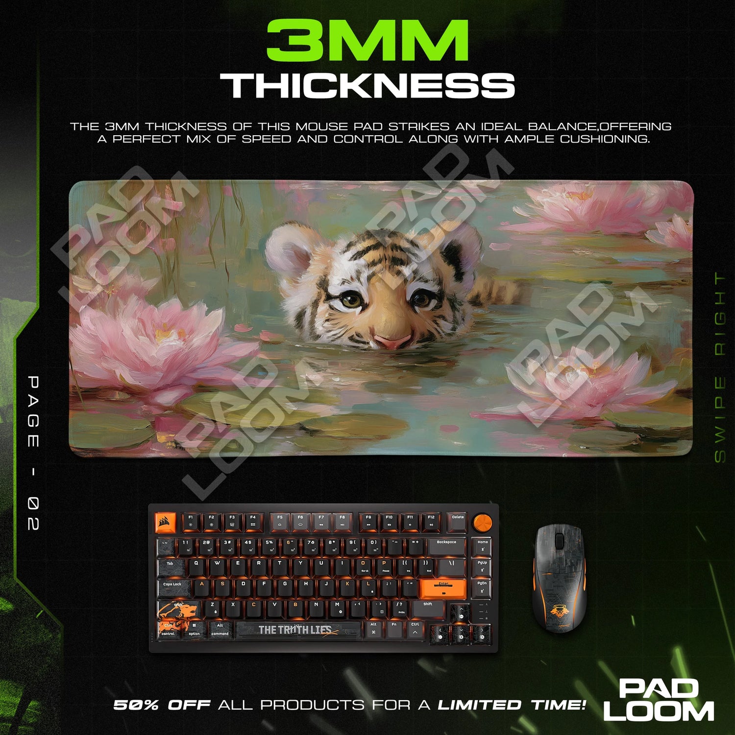 Tiger Cub Lily Pond Mouse Pad - Oil Painting Desk Mat
