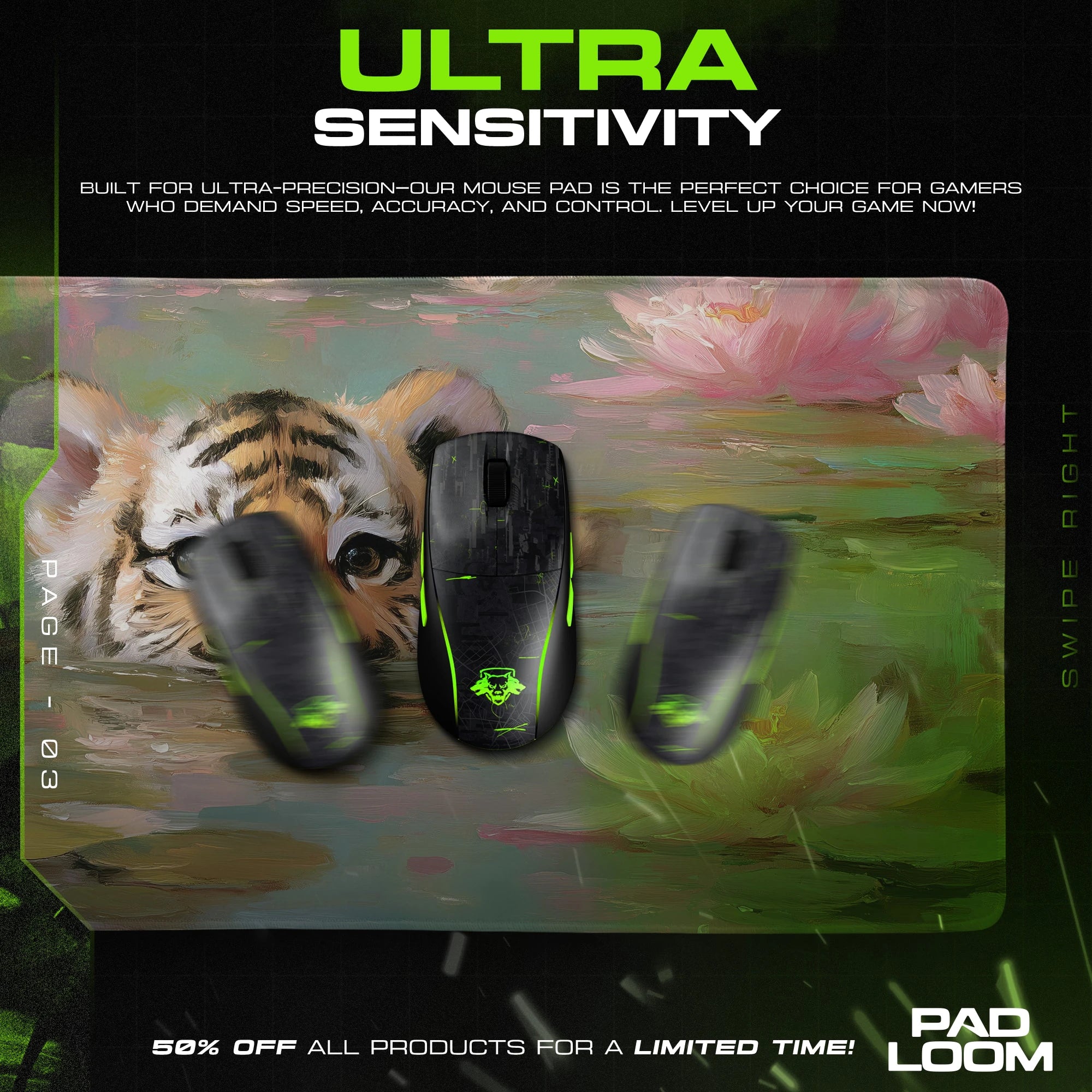 Tiger Cub Lily Pond Mouse Pad - Oil Painting Desk Mat