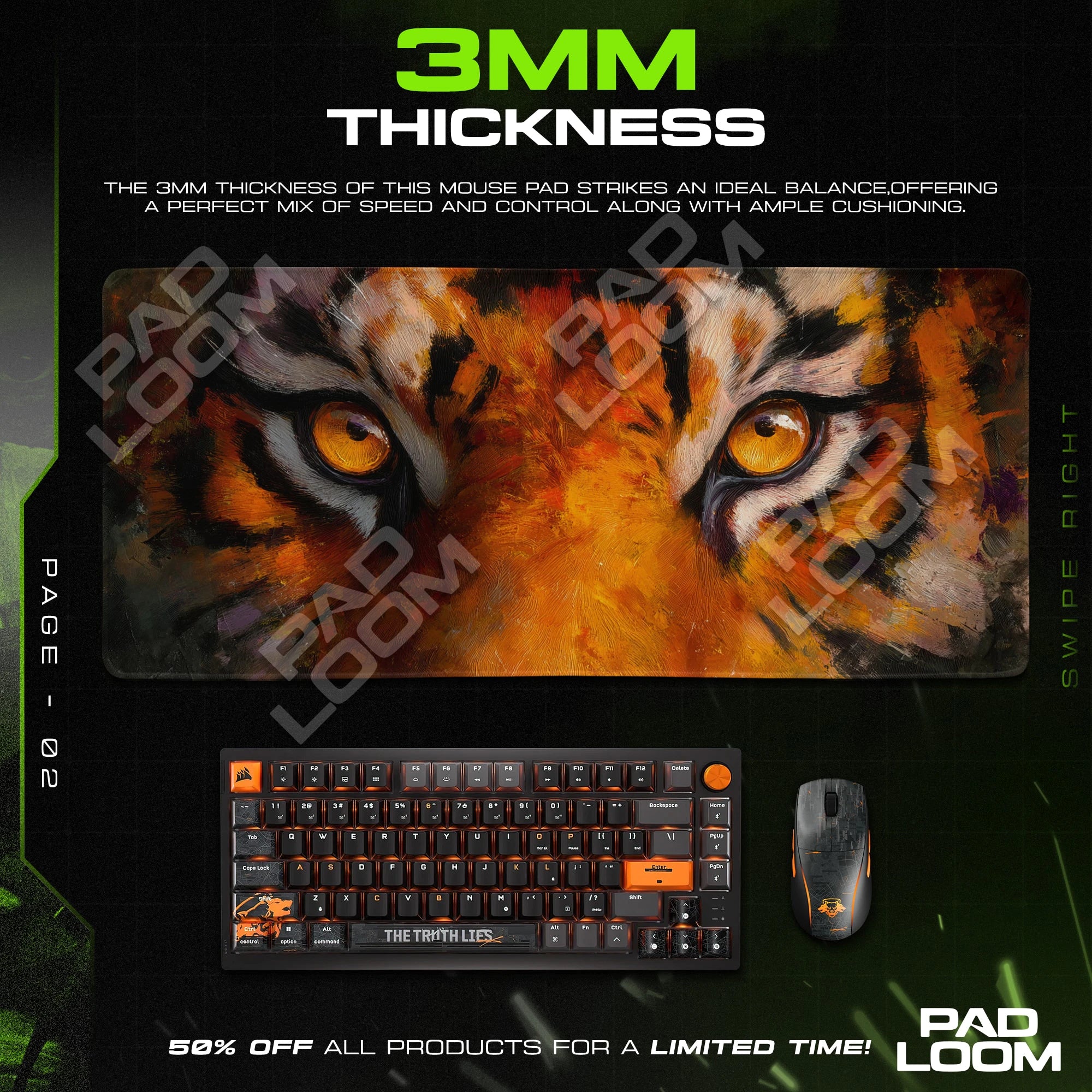Tiger Gaze Ember Mouse Pad - Wildlife Desk Mat