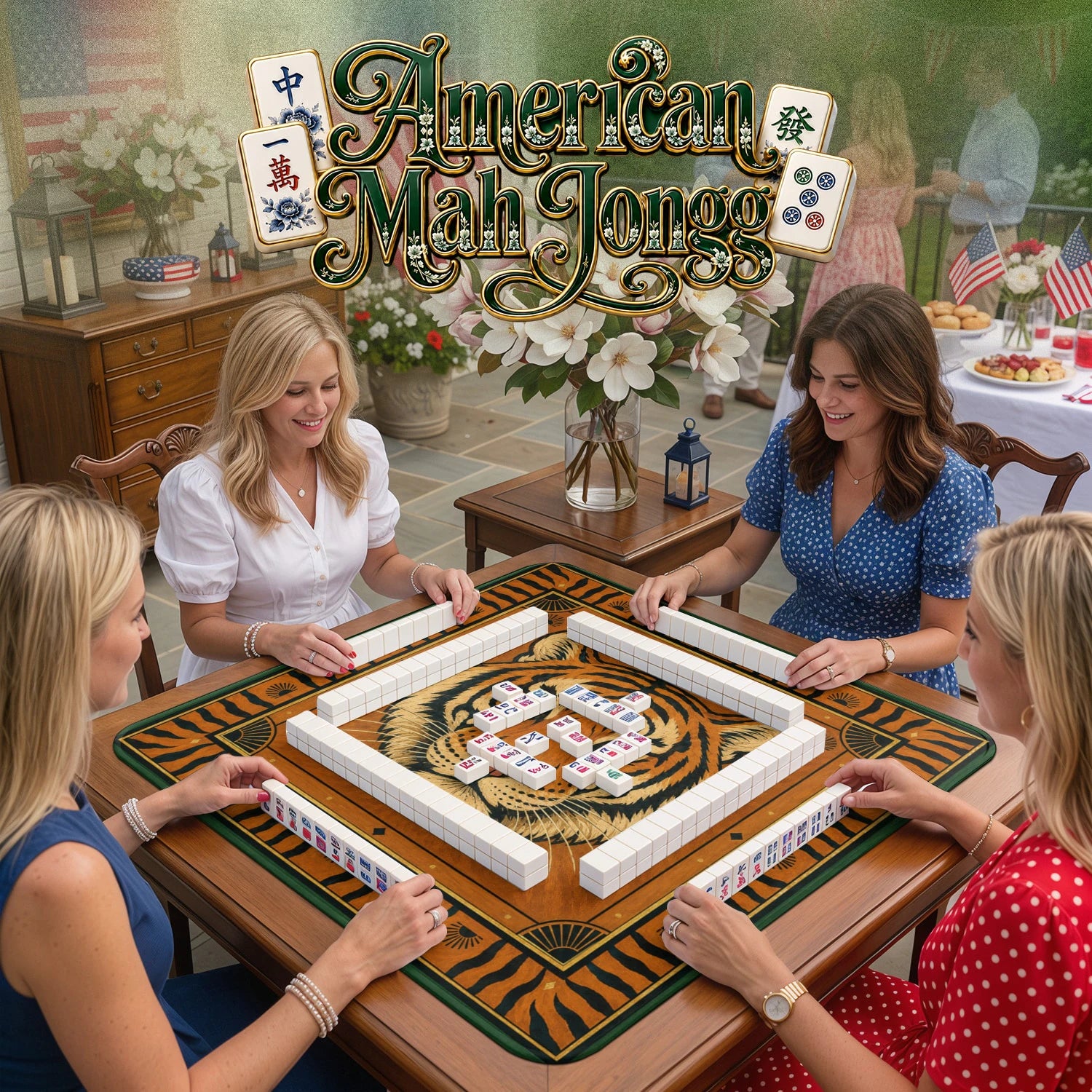 Tiger – non-slip mahjong table mat detail