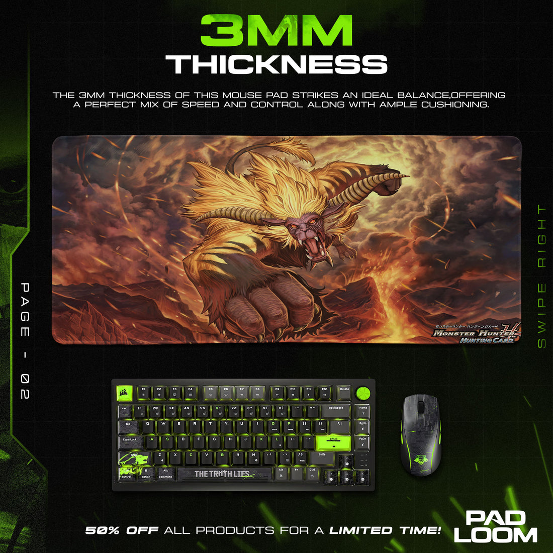 Tigrex Fury Attack Mouse Pad, Game Monster Hunter Desk Mat