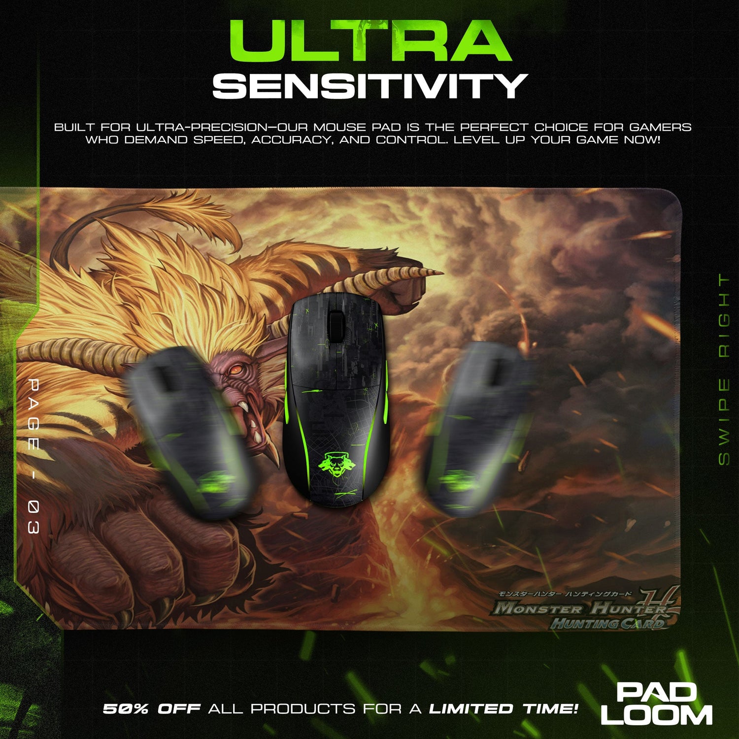 Tigrex Fury Attack Mouse Pad, Game Monster Hunter Desk Mat Padloom