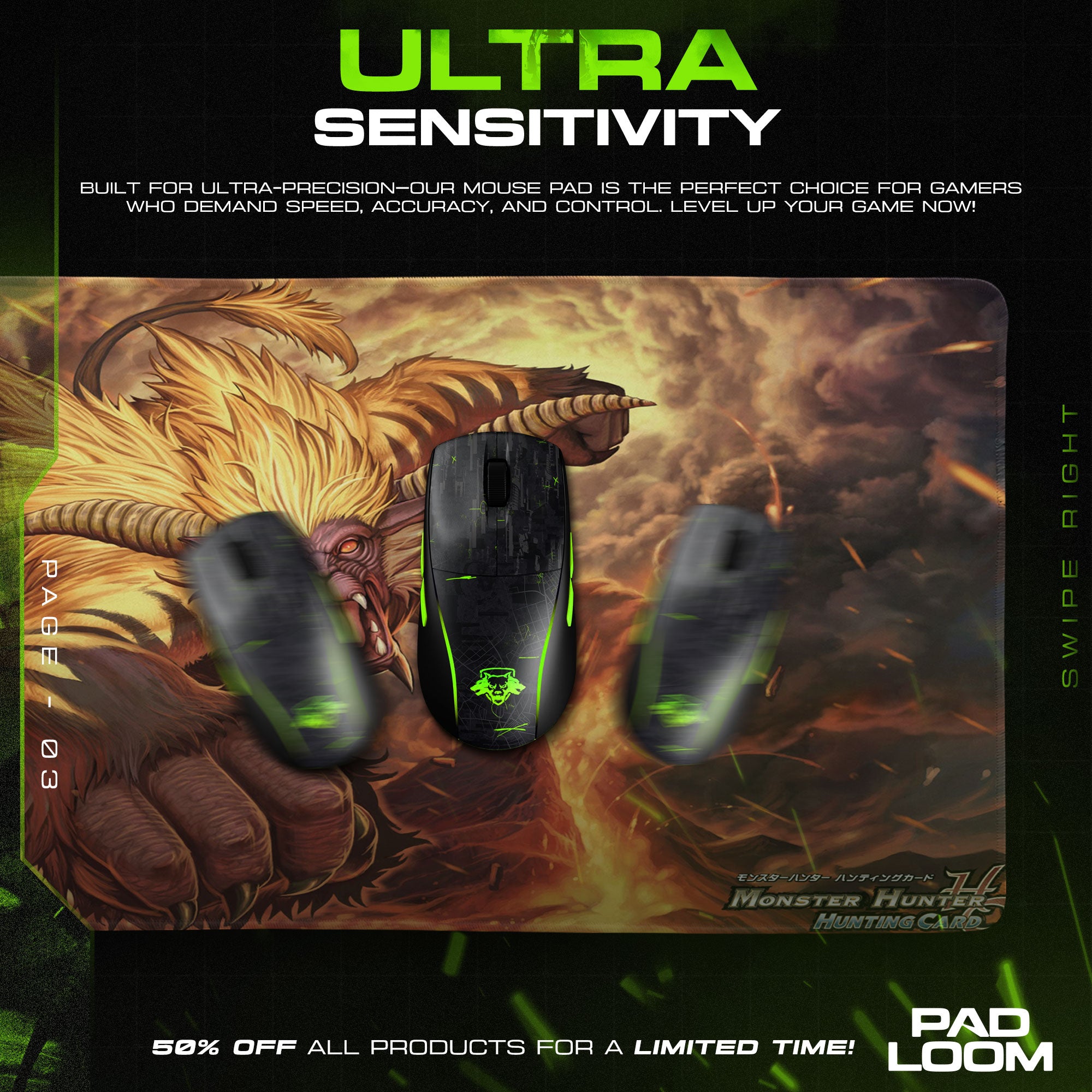 Tigrex Fury Attack Mouse Pad, Game Monster Hunter Desk Mat