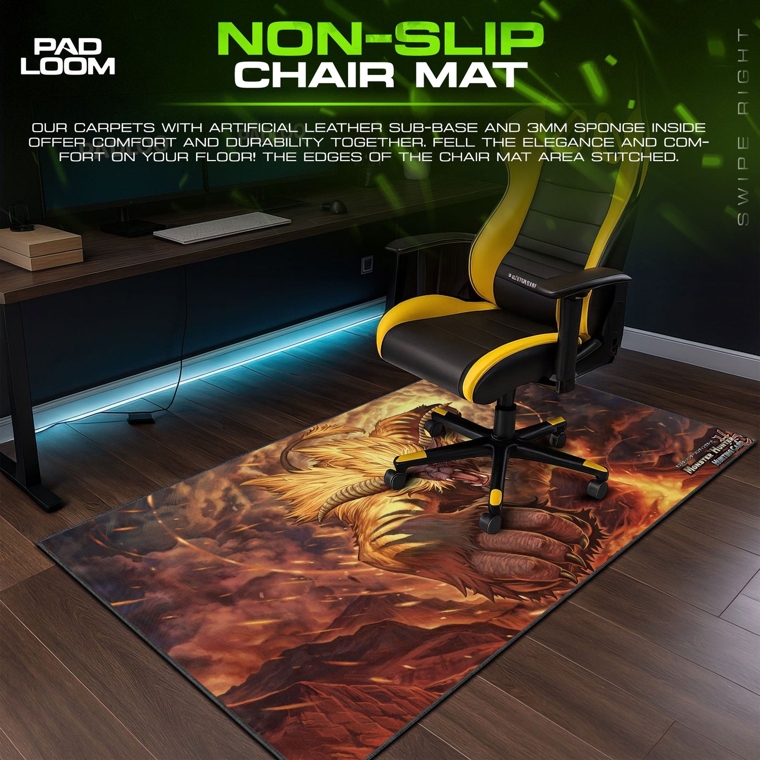 Tigrex Fury Attack Mouse Pad, Game Monster Hunter Desk Mat Padloom