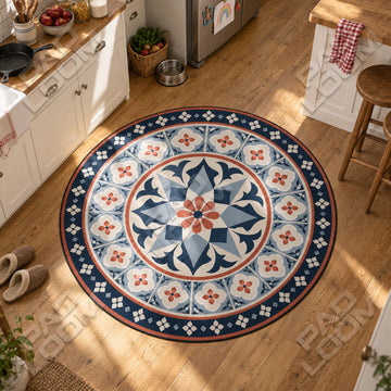 Tile Medallion mandala round rug in a styled room - mandala circle area rug