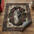 Gothic coffin wedding area rug with skeleton bride and groom and Till Death Do Us Part text
