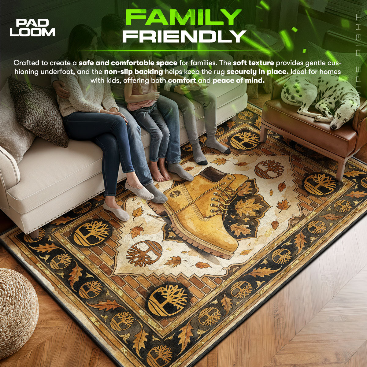 Timberland area rug showing full home decor artwork