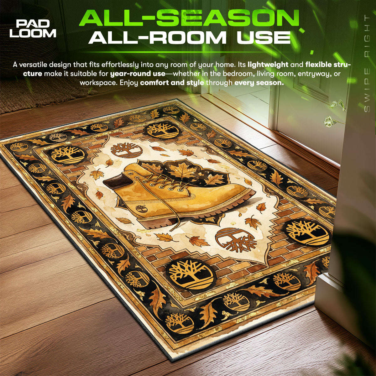 Timberland Wheat Boot Iconic Urban Floor fan rug — premium quality print