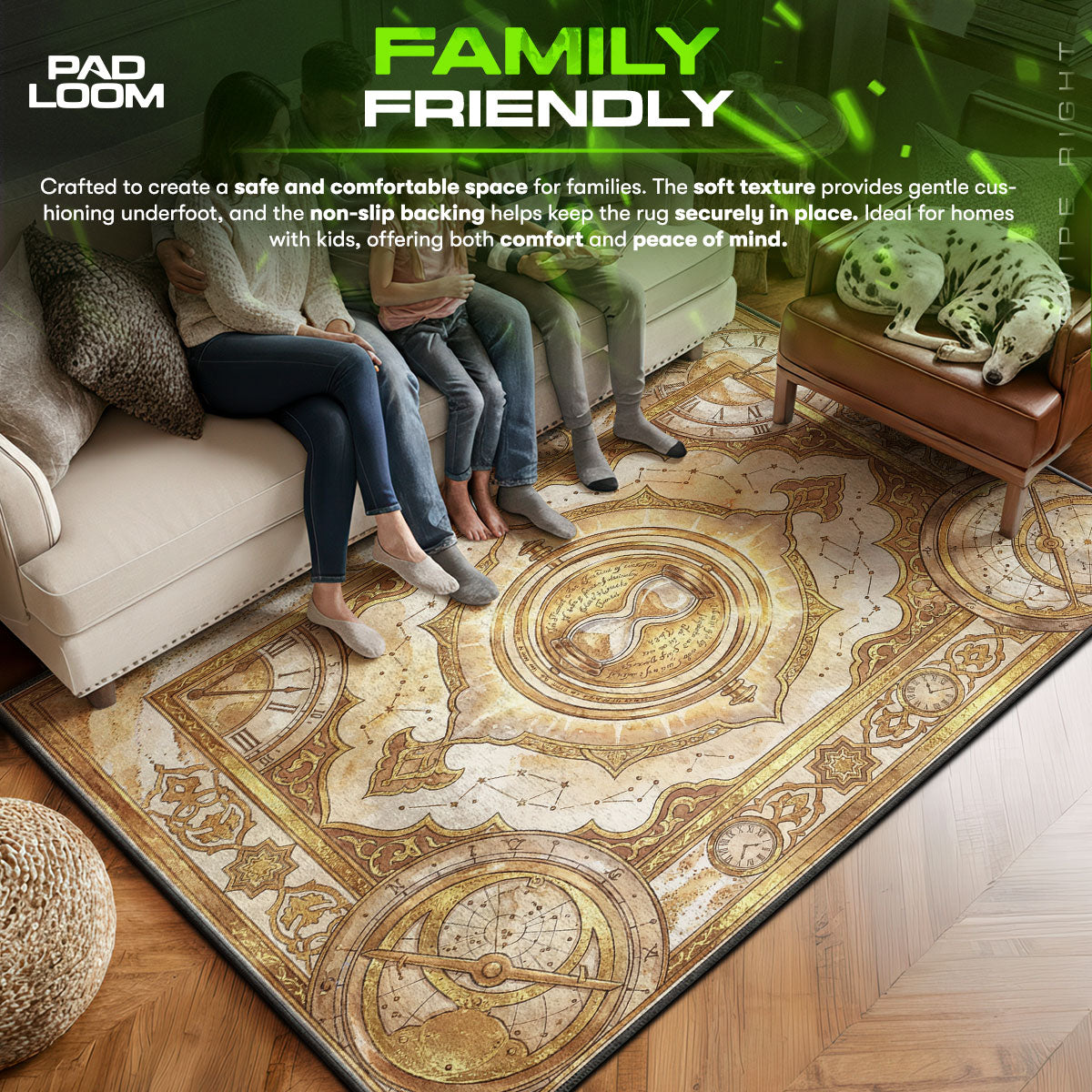 Time area rug showing full Vintage artwork