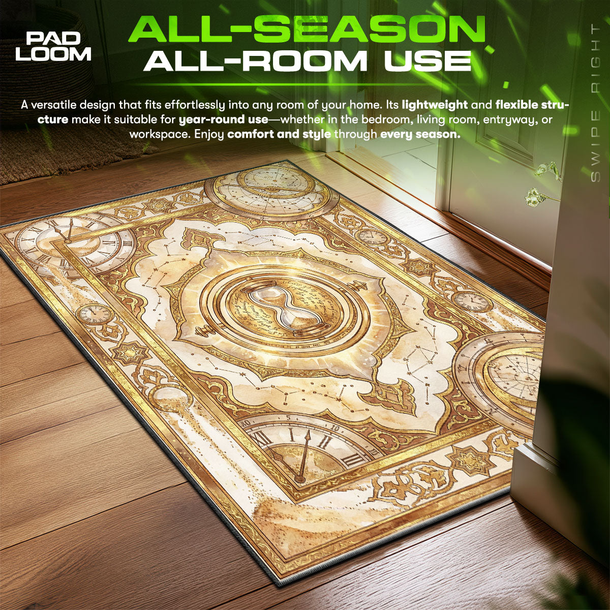Time Turner Clock Harry Potter Room fan rug — premium quality print