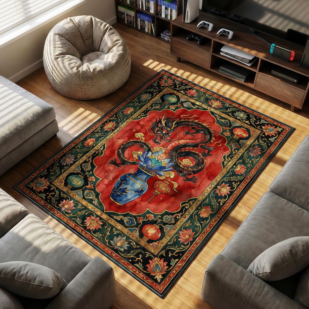 Tintin Blue themed area rug for home decor fans