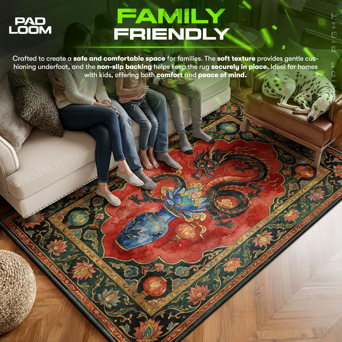 Tintin area rug showing full home decor artwork