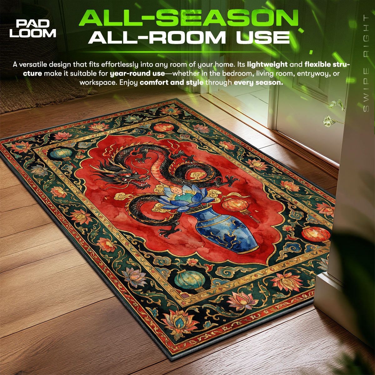 Tintin Blue Lotus Dragon Tintin Room fan rug — premium quality print