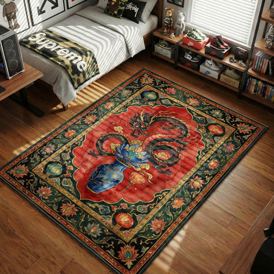 Tintin Blue Lotus Dragon Rug - Tintin Room Mat